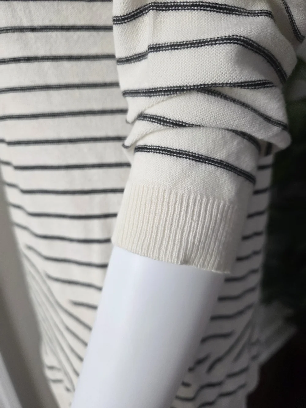 Tribal Striped Lightweight Boatneck Sweater in Cream w/Black Striping - Size M